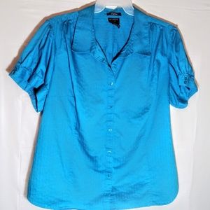 Teal Blue Short Sleeve Striped Blouse 4X